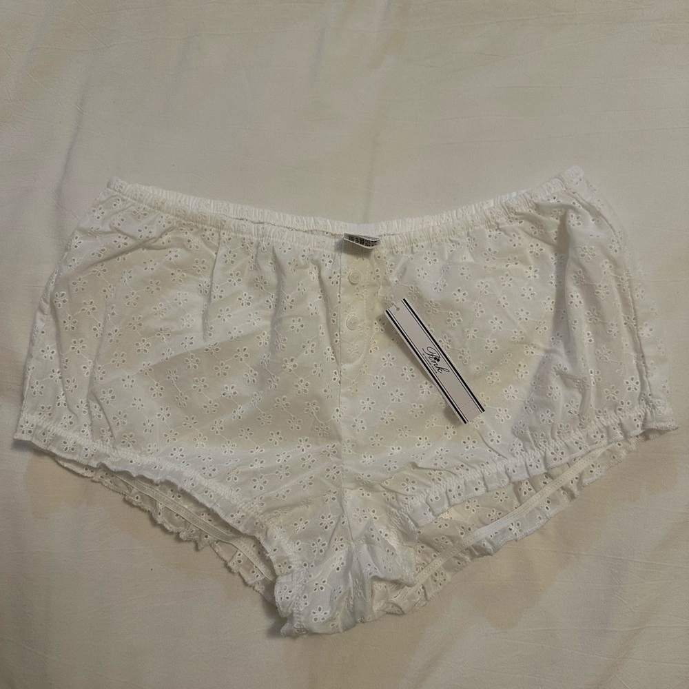 NWT Frankies Bikinis VS Pink White Eyelet Shorts